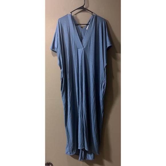 Peruvian Connection Womens Dress Med Blue Kaftan Oversized Comfort Pockets Frock - Picture 1 of 6